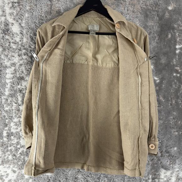 Nordstrom Petite Size SP Linen Blend Casual Button Top Collar Long Sleeve Beige - Picture 2 of 8